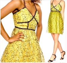 Romeo & Juliet Couture Floral Lace Overlay Fit & Flare Mini Dress NWT Yellow