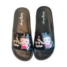 Betty Boop Womens Slides Size 6 Black Selfie Sandals