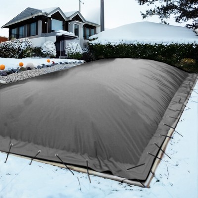 Aufblasbare Poolabdeckung Rechteck 600x400cm Staubgrau Überwinterung Luftkissen
