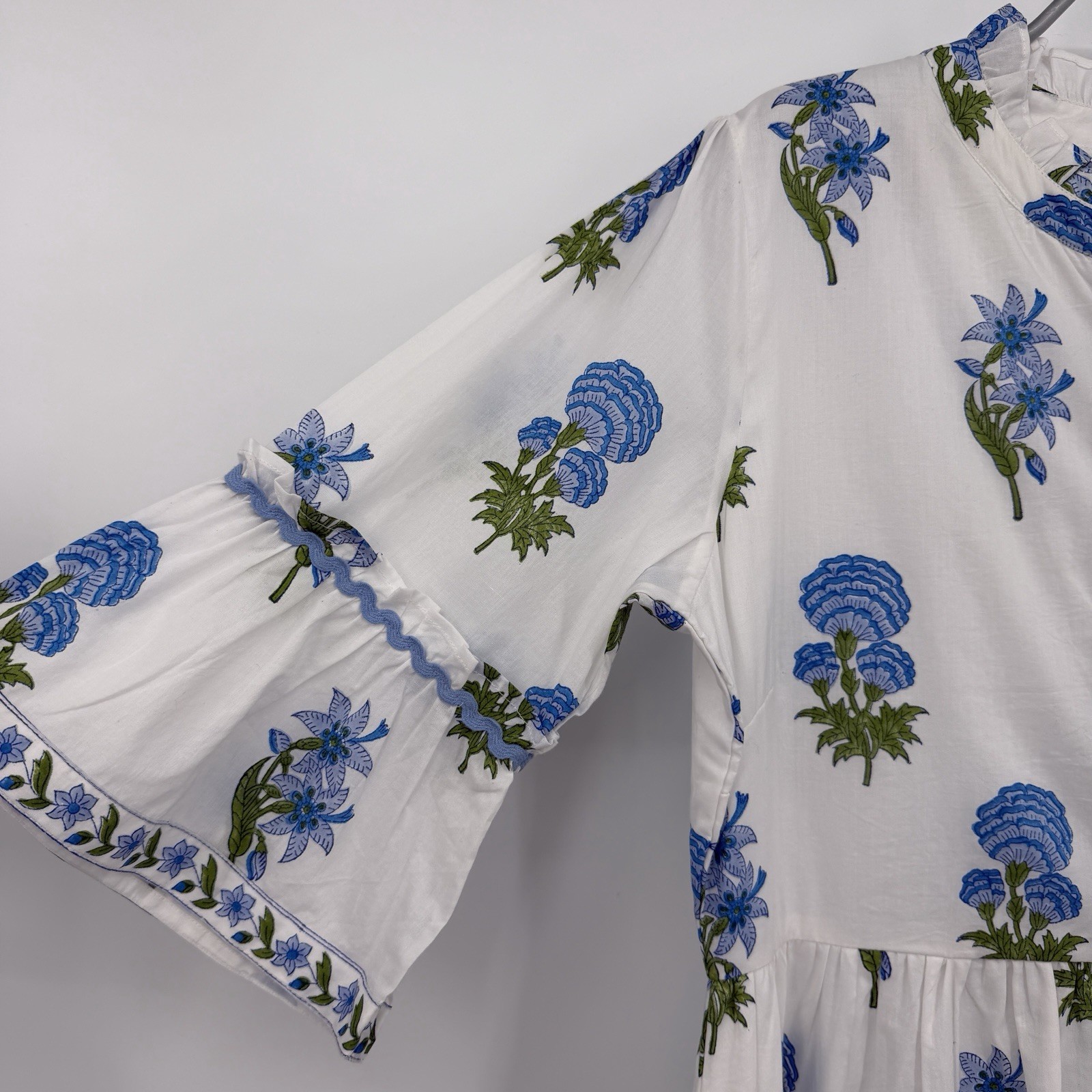 Pink City Prints Cobalt Lilly Panama Dress Size L Large Belted Cotton Maxi Shirt