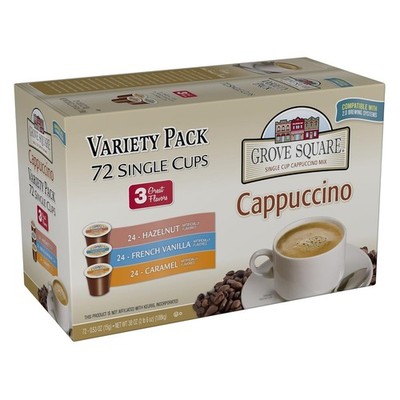 Grove Square Cappuccino Pods Variety Single Serve (Pack of 72)