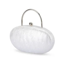 olga berg Imelda Top Handle Bag in White pearl oval hard case clutch shoulder