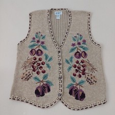 VTG Soft Green Floral Sweater Vest Womens M Cottagecore Coastal Grandma Cardigan