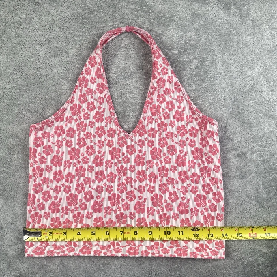Camiseta sin mangas Forever 21 Halter Rosa Floral Tejido Acanalado Y2K Retro Festival M/L Foto 4 de 4