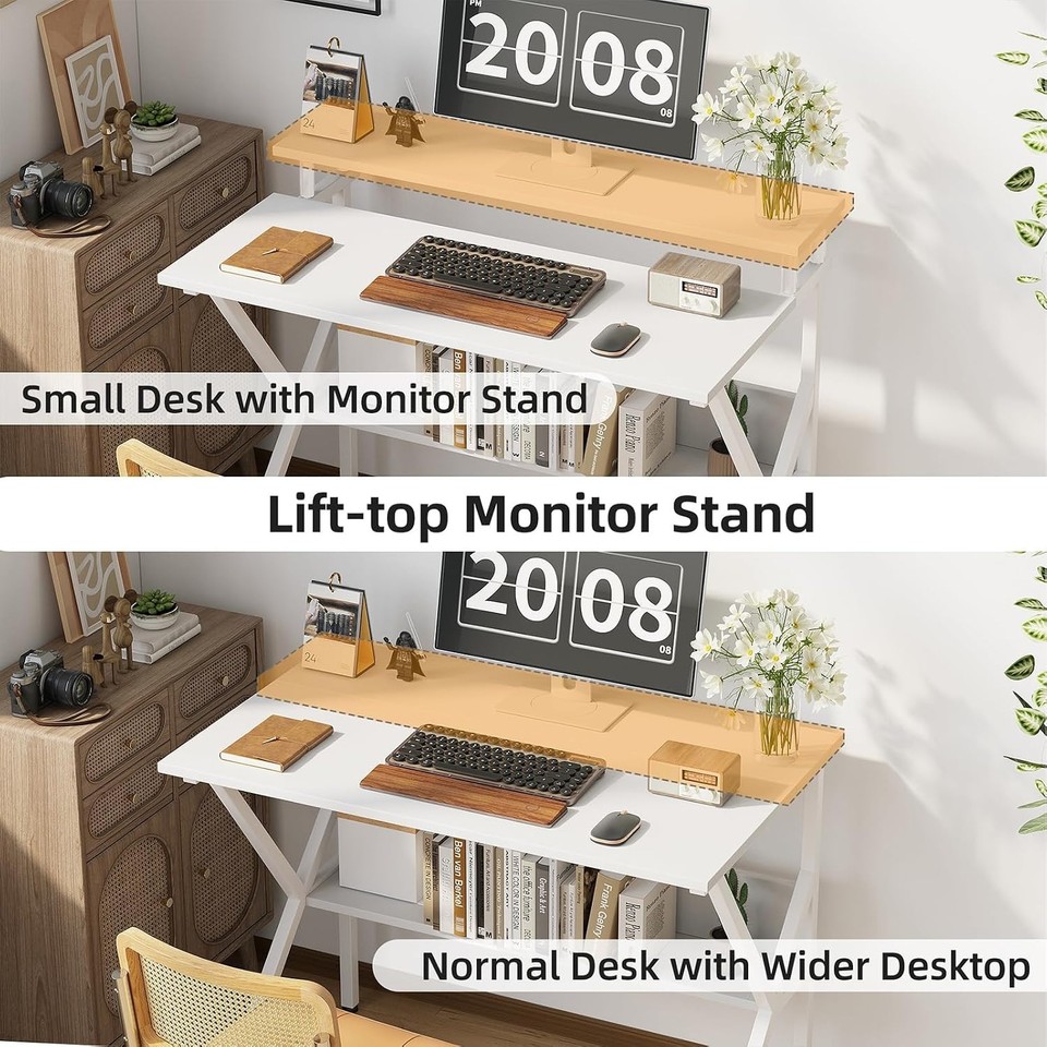 Small Monmitor Riser CAIYUN 70cm Computer Desk/Home Office Desk /White Small Table with ...