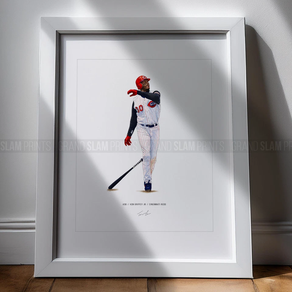 Póster de béisbol Ken Griffey Jr Cincinnati Reds V2 impresión 8x10 arte ilustrado Foto 2 de 4