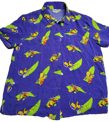 #ad The Simpson#x27;s Bart Milhouse Surfing Button Down Short Sleeve Shirt Youth XXL $19.00