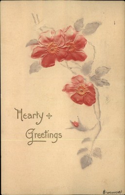 Greetings embossed wild rose ~to Ruth Plumb Greenfield MA ~ postcard