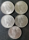 Lot of Five $1 Peace Silver Dollars