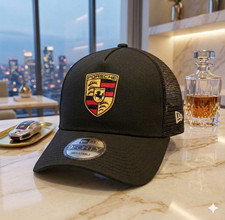 Porsche Logo Embroidered Trucker Hat Mesh Snapback Motorsport Racing Cap