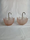 Set of 2 1950s Frosted Pink Glass Umbrella Trinket/Candy Dishes mcm eclectic