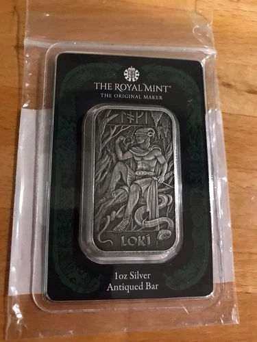 The Royal Mint Loki 1oz Antiqued Silver 999.9 Minted Bullion Bar Limited 500