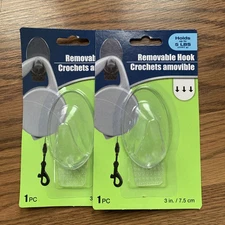 2 Clear Removable Hooks Wall Mount Strong Adhesive Door Holds Up To 5 LBS Large