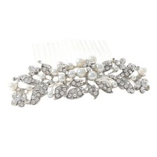 Silver Tone Metal Hair Comb With Clear Rhinestone HA3358-SWT