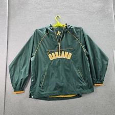 VINTAGE Oakland Athletics Men Jacket L Green Nylon Polyester G-III Hooded