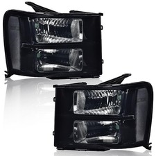 Pair Smoky Headlights GMC Sierra 1500 07-13 2500HD 3500HD 07-14 Black Housing