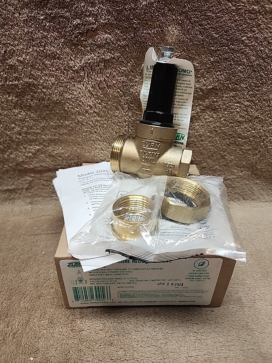 Zurn 1" 20XL Pressure Reducing Valve With Integral By-Pass