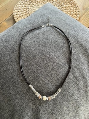 Kette, Leder, Metall und Lavastein, 52cm, neu