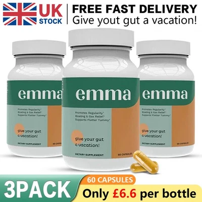 3PK Emma Gut Health Supplement for Gas, Bloating Relief & Colon Cleanse 60 Caps