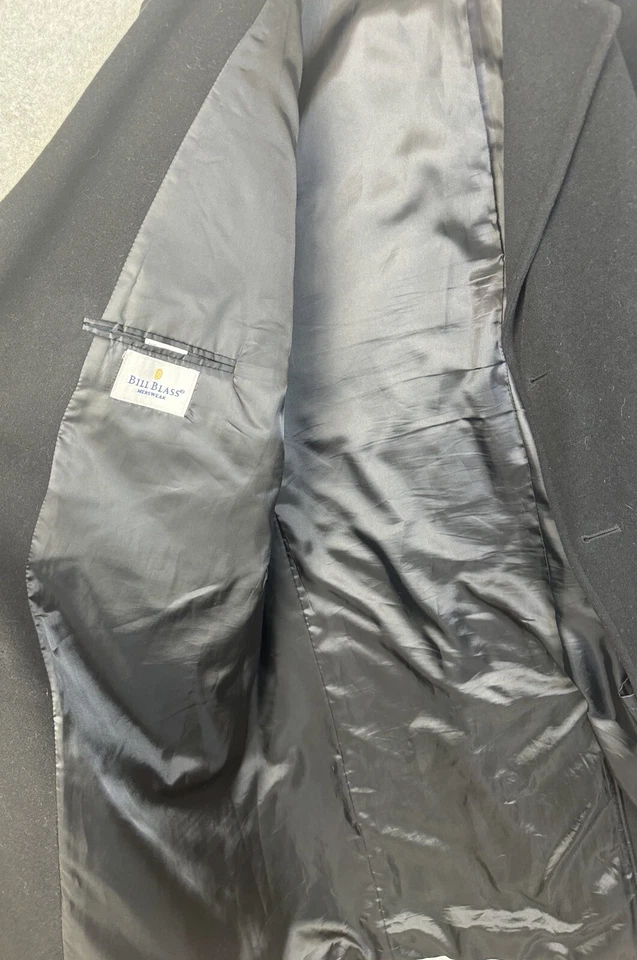 Abrigo Clásico Negro De Colección Bill Blass Lujo Mezcla Lana Cachemira 50R Foto 3 de 4