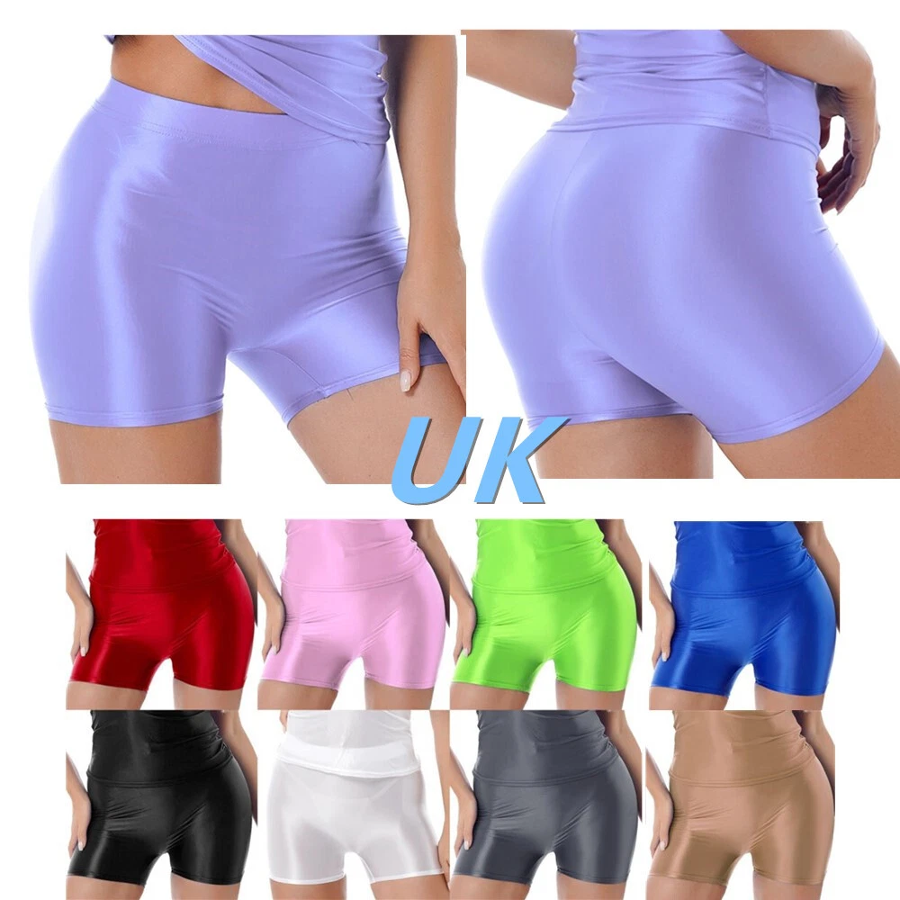 Women Glossy High Waist Shorts Compression Hot Pants Leggings