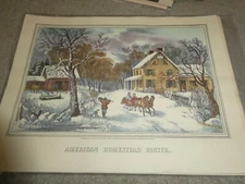 Vintage 1930s Currier & Ives Print American Homestead Winter