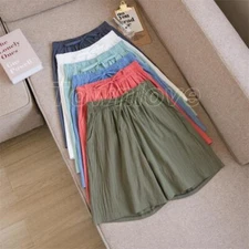 Womens Bermuda Cotton Elastic Waist Drawstring Knee Length Summer Casual Shorts