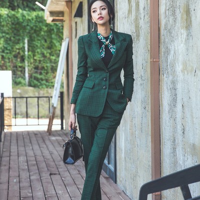 Tailleur completo donna verde giacca a manica lunga e pantalone slim cod  4755 | eBay