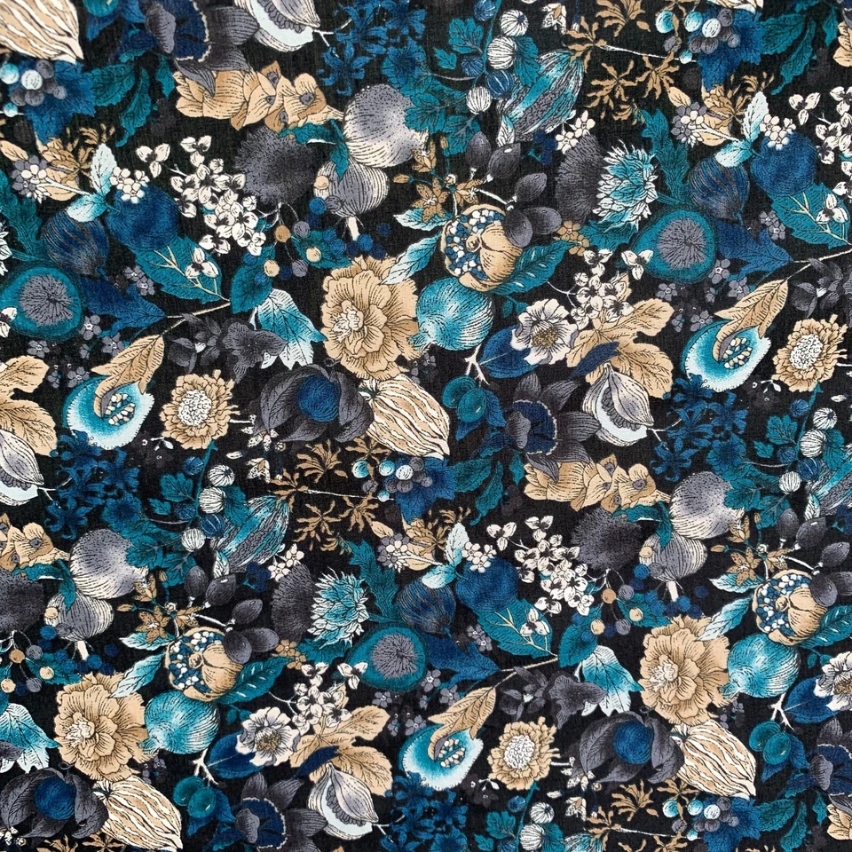 New HSoleil Fabric 8.75 yds Wonder Forest Rayon Turquoise Flowers on Blue Japan - Image 2 of 4