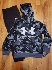 Under Armour Boys Logo Hoodie Jogger Pant 2 Piece Set Black Gray Camo SM MD NEW