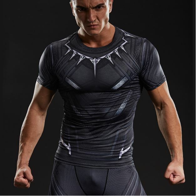 Black Panther Comic Superhero Avengers Costume Party T-Shirt Compression Top