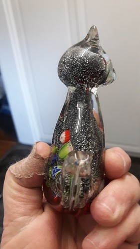 Vintage Murano Style Handblown Silver Millefiori cat From Italy. Ruby Glass - Picture 10 of 11