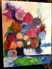 One of a Kind-Gouache Canvas Board- Bouquet- Abstract-Signed -COA-Listed Artist