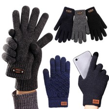 Mens Wool Knit Thicken Elastic Five Finger Jacquard Knitting Knitted Gloves
