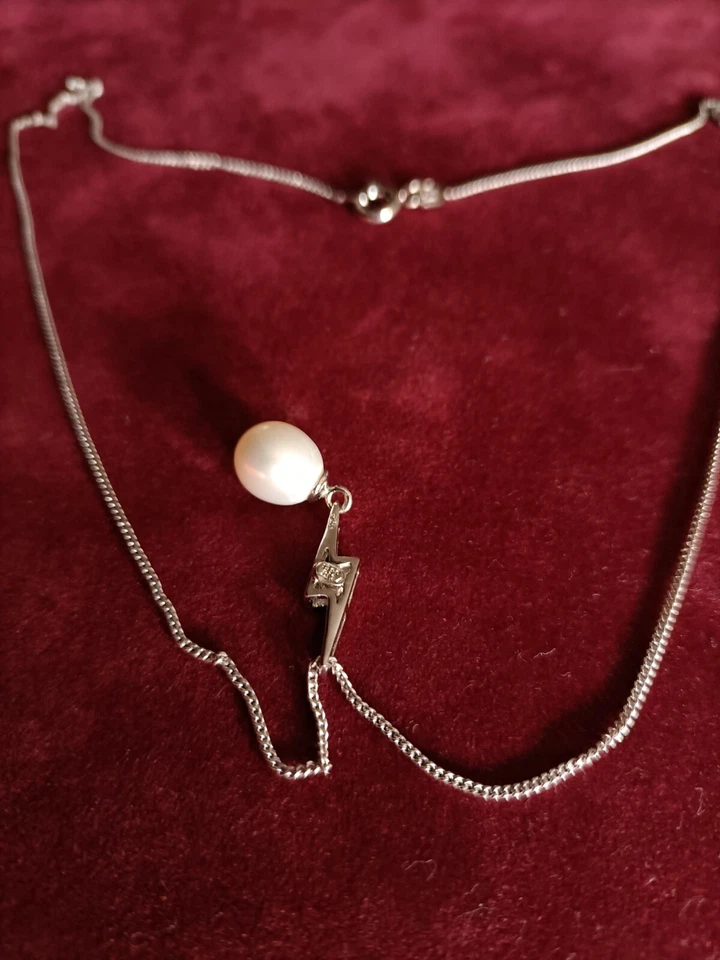 collana donna con ciondolo perla e zircone Swarovski,argento 925 - Immagine 3 di 4