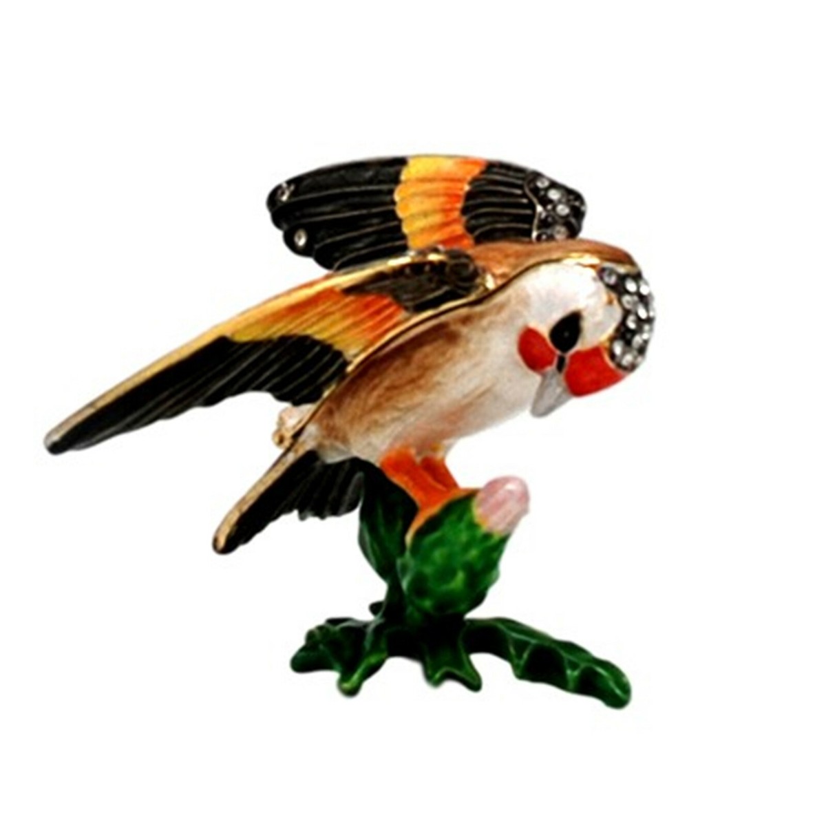 Zebra Finch on Protea Jewelled Bird Trinket Box or Figurine Approx