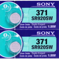 2 Pcs SONY 371 SR920SW Silver Oxide Watch Battery 1.55V, 0% MERCURY, Exp. 2028