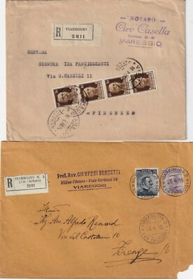 12641-KINGDOM, TUSCANY, TWO ENVELOPES IN RECOMMENDED FROM VIAREGGIO TO FLORENCE, 1916-1936
