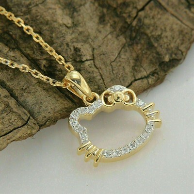 Women's Charm Kitty Pendant 14K Yellow Gold Plated 1 CT Round Moissanite
