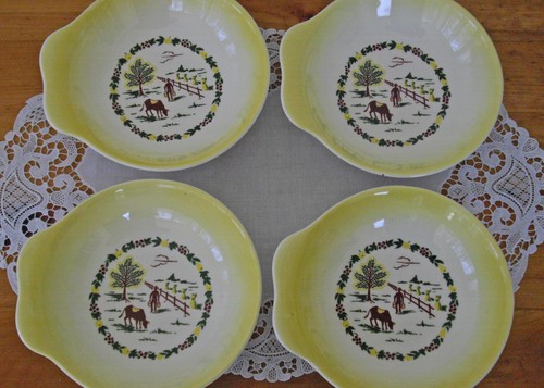 Vintage Salem Grant Crest COUNTRY CHARM Yellow 6 1/2" Lug Handle Bowls ~Setof4 - Picture 10 of 19