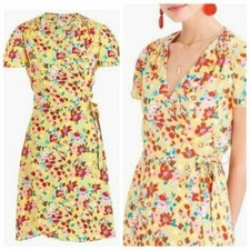 J. Crew Faux Wrap Dress Mini 8 Medium Floral Yellow Romantic Chic    m