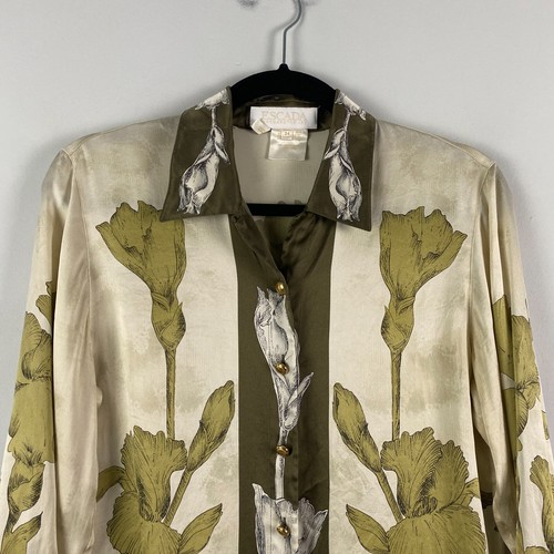 Camicia Escada Margaretha Ley seta floreale con bottoni taglia 34 US 4 piccola manica lunga - Foto 2 di 10