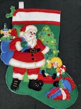 EXQUISITE Bucilla FINISHED Felt Sequin Christmas Stocking Santa Tree WOWEE