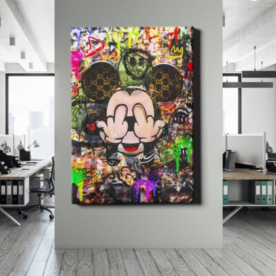  LEINWANDBILD MICKEY MOUSE LV LOVE HATE STREET ART GRAFFITI POP ART LOVE PREMIUM