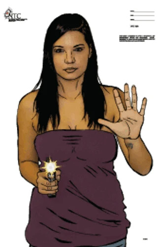 Thug target with girl firing at you [22-1/2" x 35"] (10 pack), (NTC-530 target)