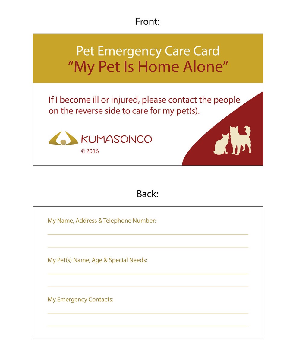 Two Pet Emergency Home Alone Wallet ID Alert Cards with Tick Remover (Cat  Dog)