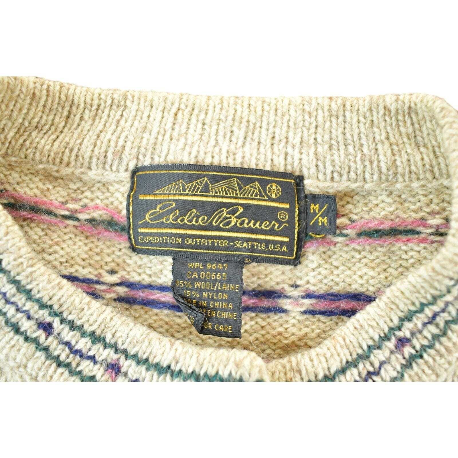 Vintage 1990s Eddie Bauer Wool Knit Abstract Pattern Crewneck Sweater Women's Sm image 3