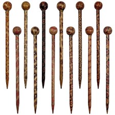 12PCS Vintage Wooden Hair Pins Set, Retro Printed Wood Hair Sticks with 12 De...