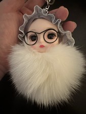 Super Cute Real Fox Fur Keychain Plush White Brand New