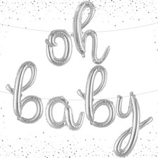 Silver Oh Baby Balloon Sign - 16 Inch  Baby Shower, Gender Reveal Balloon De...